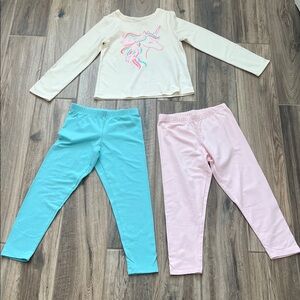 Unicorn Top with Blue and Pink Leggings Set